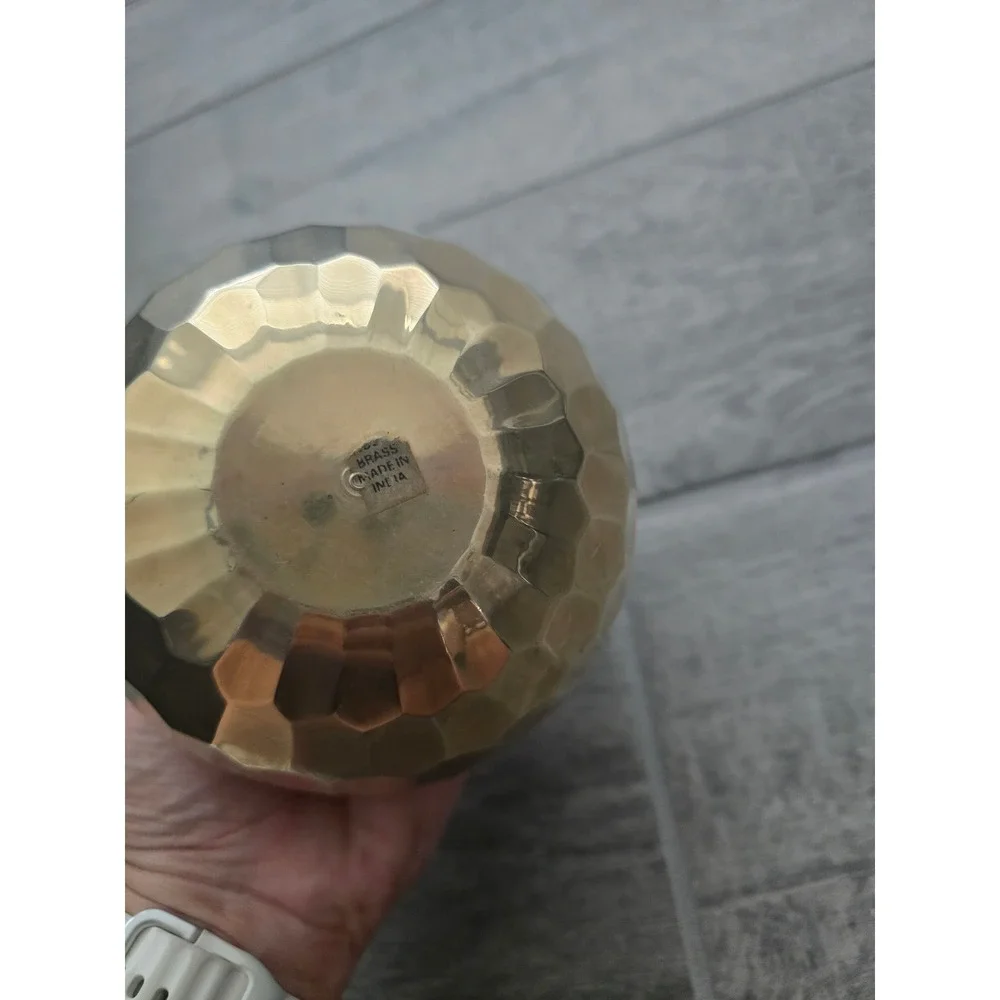 Brass Geometric Hexagon‎ Round Vase Table Decor VTG Home
